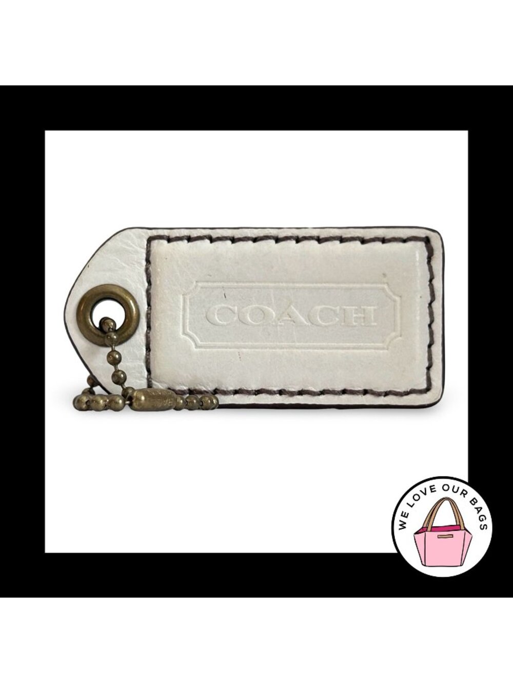 COACH 65TH ANNIVERSARY HangTag 2.5" Bone White Leather Bag Charm Antique Brass